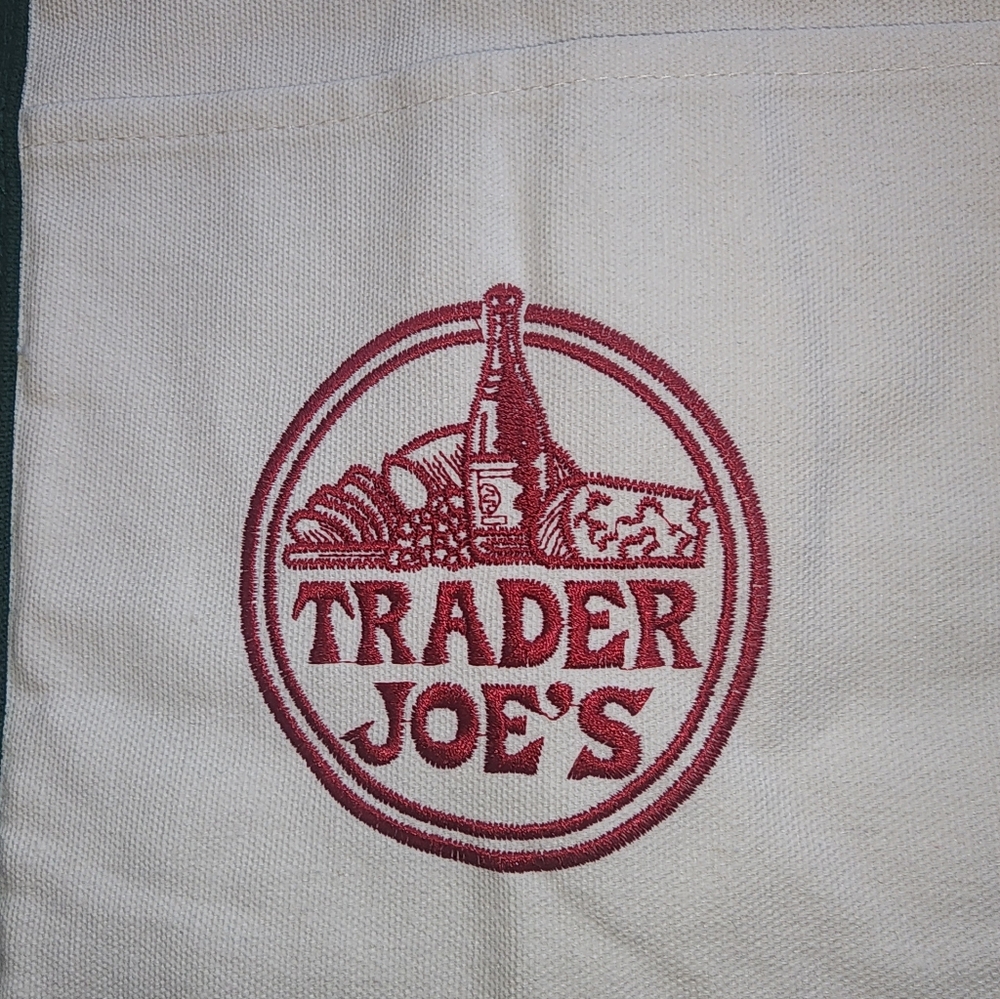 NWT Trader Joe's Green and White Canvas Tote - Picture 2 of 4